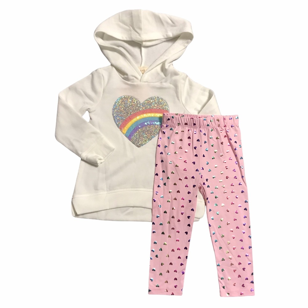 Btween Baby‎ Girls Fleece Hoodie & Leggings Outfit Set 12M Pink Glitter Heart